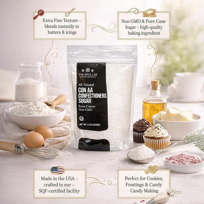 White Sparkling Sanding Sugar Crystals, (1 Lb ) Extra Coarse Grain, add a Sweet Crunch to Baked Goods, Bright White, High Sparkle When Baked, Holds up under Heat, Non-GMO, Gluten Free, Premium Quality Pure Cane Sugar No Confectioners Wax. By The Spice Lab