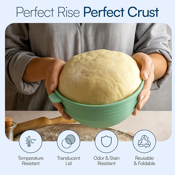 Pizza Dough Proofing Containers with Lids – 4-Pack Silicone Stackable Boxes for Pizza Dough Balls – Airtight, BPA-Free Rising Buckets – Microwave & Freezer Safe Storage Set