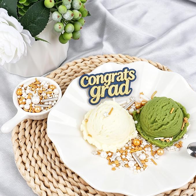 Gold and White Deluxe Sprinkles for Cake Decorating, Edible Sprinkles Mixed Sizes and Shapes Pearl and Star Sugar Metallic Sprinkles for Baking, Cookies, Ice Cream, Macarons and Cupcake Toppings