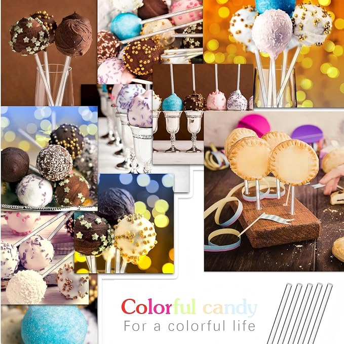 Zopeal 200 Pcs Acrylic Lollipop Sticks Clear Cake Pops Rods Cake Topper Candy Cupcake Treat Stick for Wedding Chocolate Cookie Dessert Handmade DIY Crafts Party Decor Gardening(4 x 0.12 Inches,Clear)