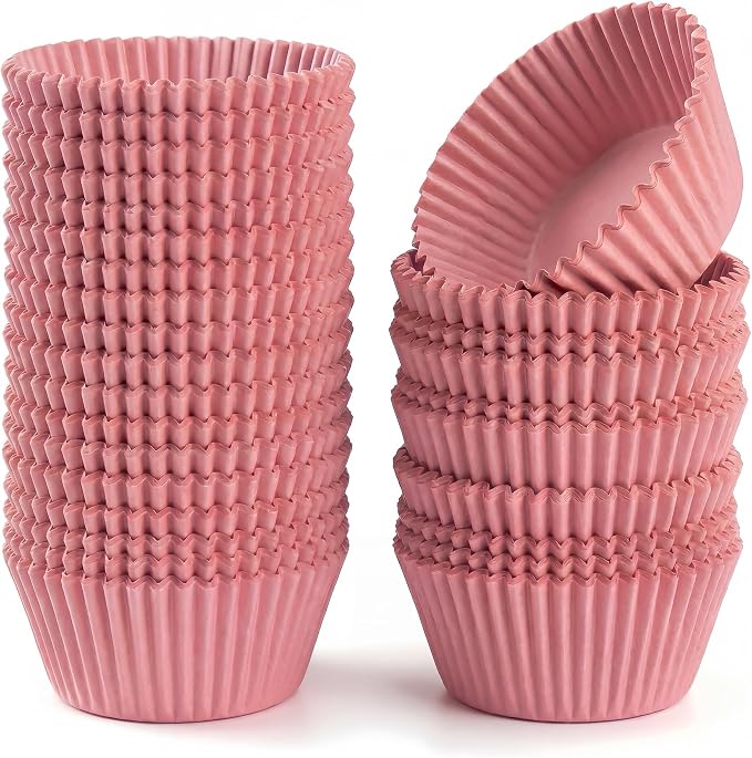 200 Paper Cupcake Liners, Muffin Liners or Baking Cups for Desserts, Muffins, Cupcakes and More Treats; Grease Proof, No Smell, Food Grade, Nut Serving Containers (Pink)