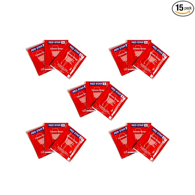 Craft A Brew - Red Star Premier Rouge Wine Yeast - Dry Wine Yeast - For Full-Bodied, Aromatic Red Wines - Ingredients for Home Fermenting - Wine Making Supplies - 15 Pack