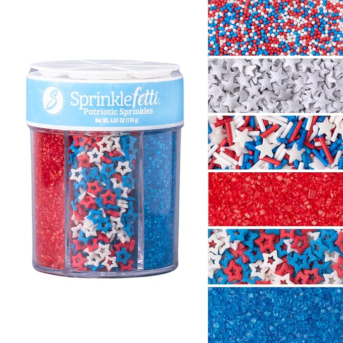 Sweets Indeed 4th of July Sprinkles 6 Cell Jar – Patriotic Nonpareils, Star Sprinkles, Jimmies and Sanding Sugar for Baking & Decorating Cupcakes, Cookies, Cakes & Desserts – 6.07 ounces