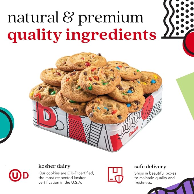 David's Cookies Fresh Baked Candy Cookies Gift Basket – 1lb Gourmet Dessert Tin – Soft and Chewy Sweet and Crunchy Cookies for Holiday, Birthday, Thank You, or Corporate Gift