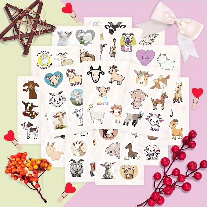 100Pcs Cute Goat Stickers for Water Bottle and Laptop - Goat Party Supplies & Decorations, Farm Animal Stickers, Waterproof Vinyl Decals, Gifts for Women & Men
