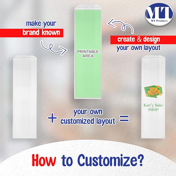 MT Products White Custom Printed Bread Bags 5.25" x 3.25" x 18" - Personalized White Paper Bags for Gift Giving