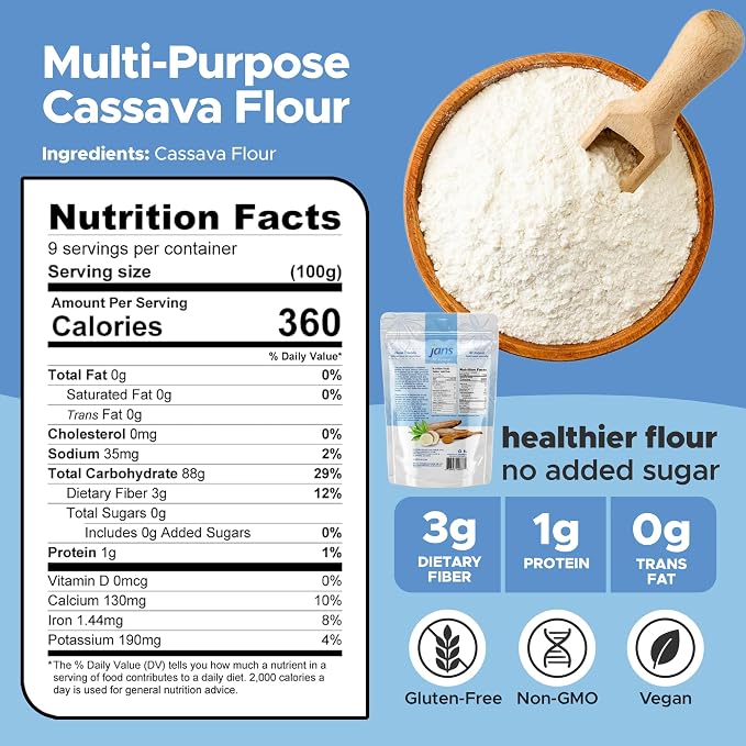 Jans Cassava Flour All-Purpose Flour Alternative (2 lbs, Pack of 12) All-Natural, Non-GMO & Gluten-Free, Grain-Free, Paleo, AIP & Vegan Friendly