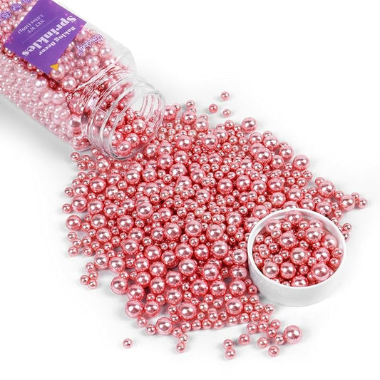 Cobakey Rose Gold Sprinkles for Cake Decorations 3.52 ounce Rose Gold Metallic Pearl Sprinkles for Cupcake Toppers Wedding Party Valentines Halloween Christmas Supplies
