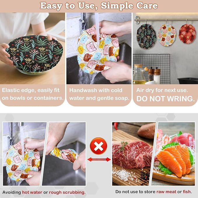 5-Size Reusable Beeswax Bowl Covers for Bread Proofing, Cotton Cloth Flexible Beeswax Wraps for Food Storage(Maple Leaves)