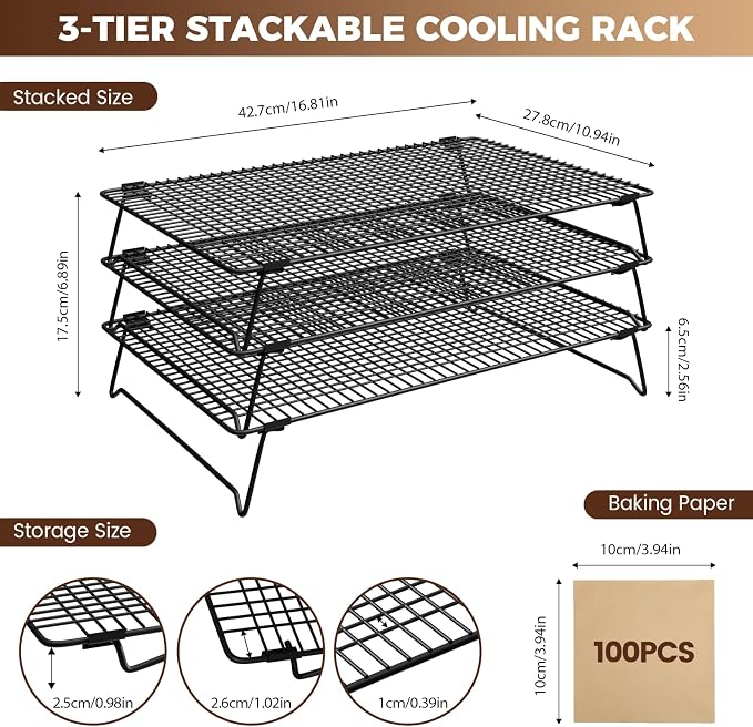 3 Layer Detachable Collapsible Cooling Racks, 17 * 11 Inch Cooling Wire Rack Stackable Drying Rack Cookie Rack Bread Cooling Rack
