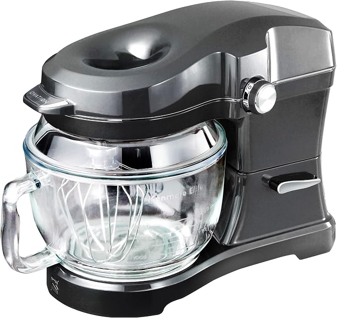 Kenmore Elite Ovation 5 Qt Stand Mixer, 500 Watts, with Revolutionary Pour-In Top, Tilt Head, Flat Beater, Whisk, Dough Hook, 360-degree Splash Guard, Glass Bowl, LED Light, Metallic Grey