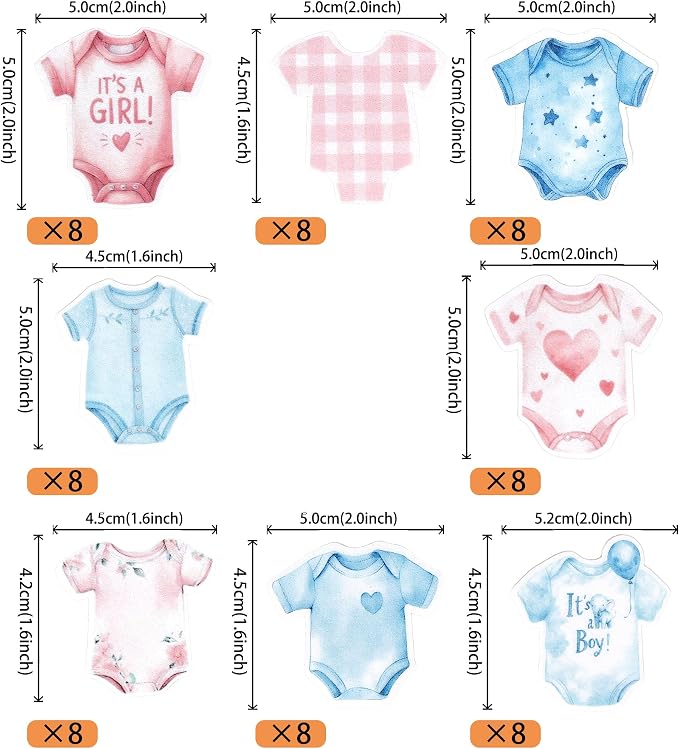 64 PCS Edible Bodysuit Cupcake Toppers Gender Reveal Cupcake Picks Edible It's a Boy Girl Gingham Theme Party Decorations for Gender Reveal Baby Shower Birthday Party Cake Decorations Supplies
