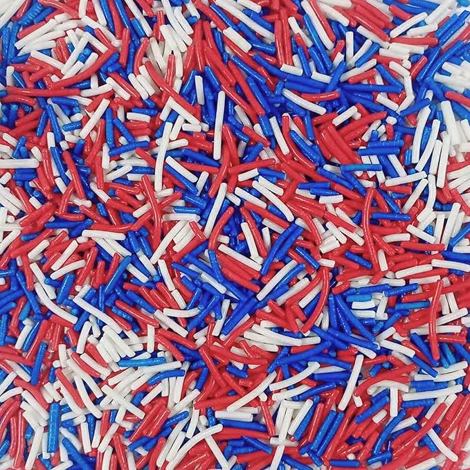 Sentovac Patriotic Jimmies Sprinkles Edible for Cake Decorating 4th of July Red White and Blue Sprinkles Sugar Candy Cookie Cupcake Topper Ice Cream Baking Decorations Supplies 3.35oz