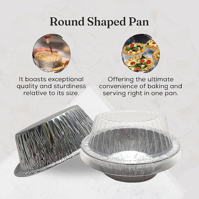 Durable Packaging Disposable Aluminum Foil Extra Deep Meat Pan with Clear Snap on Lid - 5 3/4 Round Oven Safe Pot Pie Pan, Baking Pan Perfect for Cobblers and Casseroles, 2400P (Pack of 50)