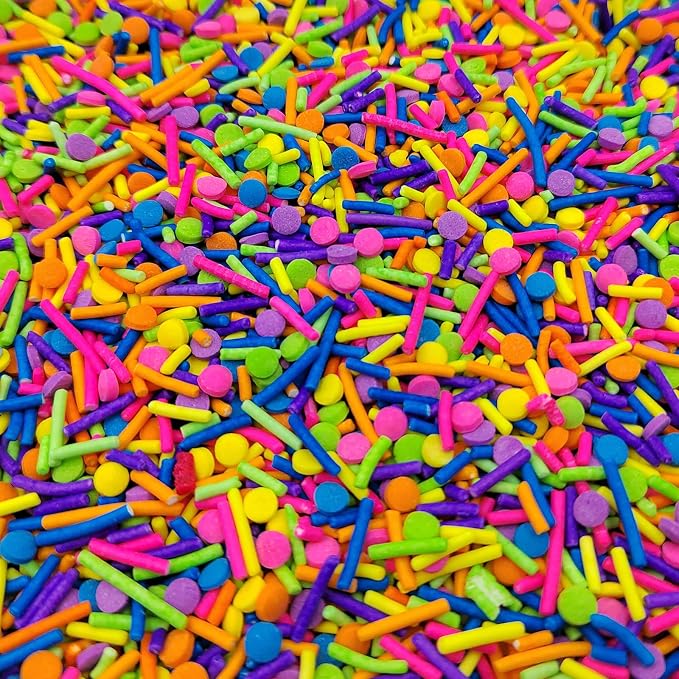 Colorful Sprinkles for Baking, Edible Neon Sprinkles, Rainbow Confetti Jimmies Sprinkle Mix for Cupcake Toppers Cake Decorating Cookie Decorations Ice Cream Toppings