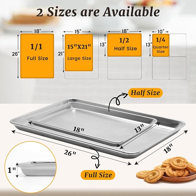 6 Pack Full Size Perforated Aluminum Baking Sheet, 26 x 18 in | NSF, Aluminum Commercial Cookie Sheets, Non-Stick, Oven Safe Up to 500℉