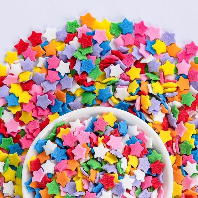 Edible Star Confetti Sprinkles,130g Rainbow Stars Sugar Sprinkle for Cake Decorations,Colorful Pentagram Shape Candy Baking Dessert Toppers,Cupcakes,Cookies,Ice Cream,Donuts,Perfect for Birthday Wedding Celebration Party Decorating Supplies
