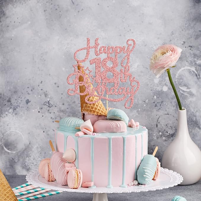 1 Pack Happy 18th Birthday Cake Topper Rose Gold Glitter 18 & Fabulous Cheers to 18 Years Old Birthday Cake Pick for Celebrating 18th Birthday Anniversary Party Cake Decorations Supplies