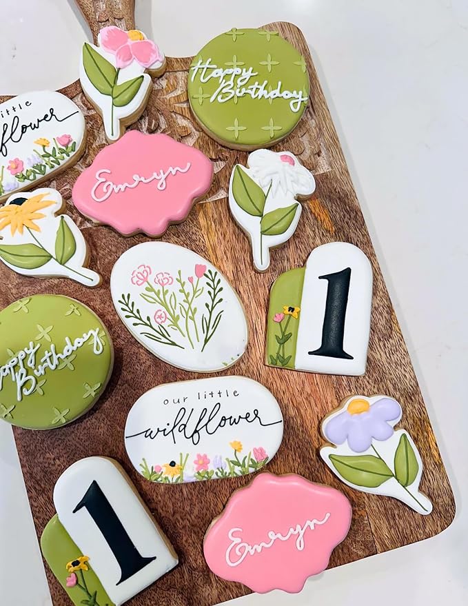 16Pcs Scroll Tile Small Wildflower Flower Cookie Stencils for Baking, Royal Icing, Sugar Cookie, Art Cards Decorating Tools ﻿