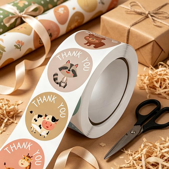 BLESS-VAST 500 PCS Thank You Stickers for Small Business - 1 Inch Deer Cat Cow Camel Dinosaur Animal Thank You Stickers for Envelope Seal Labels Baking Packaging Gift Bags Party Favors (Animal)