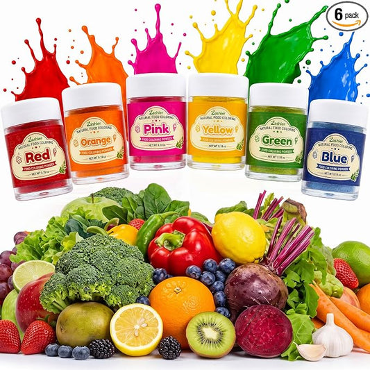 Natural Food Coloring Powder Set - 6 Colors Natural Food Coloring Powder, Free from FD&C Dyes & Artificial Colors, Naturally Derived Food Color Powder, Gluten Free, Concentrated Formula for Baking, Frosting, Icing, Cookies, Macarons & Drinks