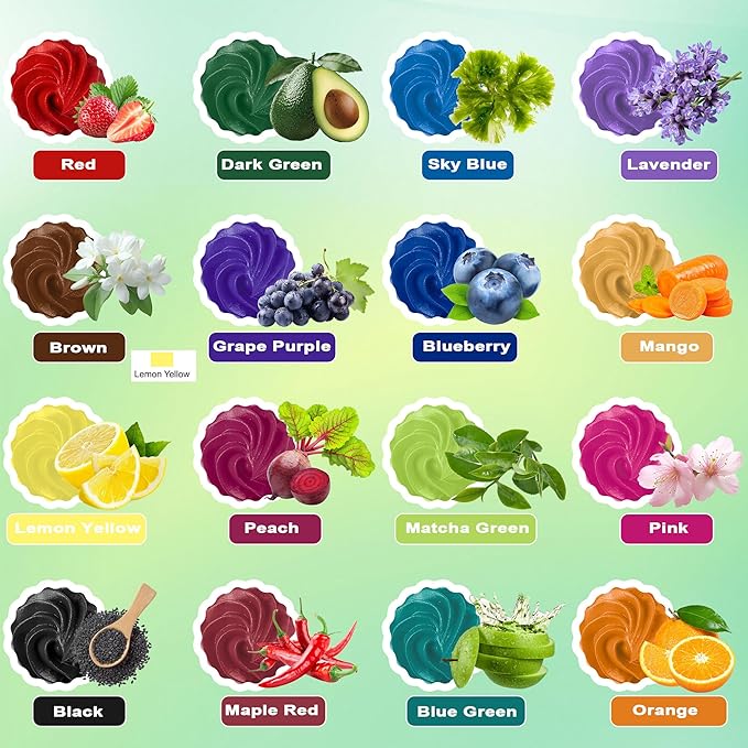 Natural Food Coloring Gel - 16 Colors Plant Based Dye Free Food Coloring, Liquid Natural Food Dye for Baking, Cookies, Easter Egg, Icing, Dessert Decorating, Fondant, Slime-0.25fl oz