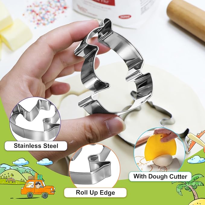 Airplane Cookie Cutter Set - 12Pcs Mini Cookie Cutters Variety Pack with Dough Scraper, Cars, Rocket and Boats Stainless Steel Cookie Mold for Biscuits, Fondant