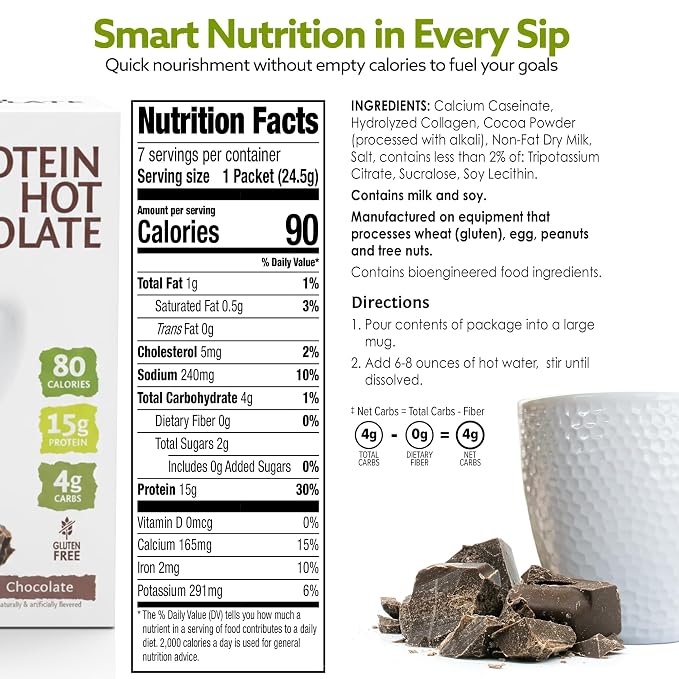 BariWise Protein Hot Chocolate, Hot Cocoa, Low Sugar, Low Carb, Keto Friendly & Gluten Free (7ct)
