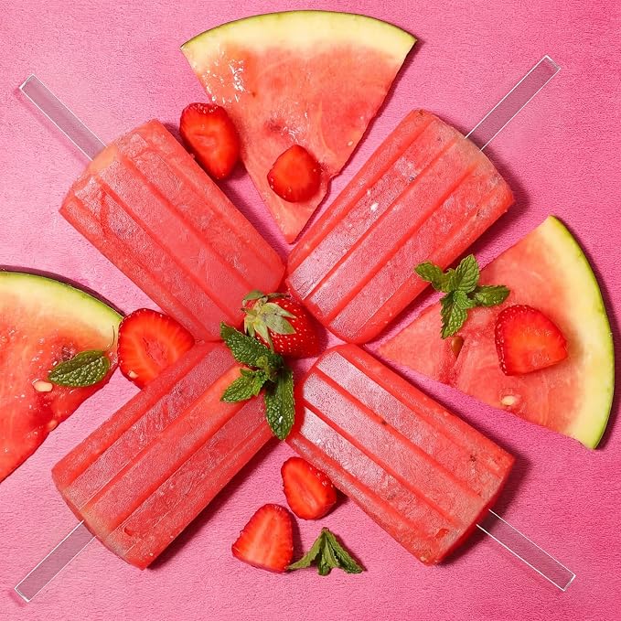 Beeveer 100 Pcs 4" Flat Clear Sticks for Cake Toppers Acrylic Candy Cake Pops Sticks Lollipop Reusable Candy Rods for DIY Cupcake Chocolate Cookie Dessert Decorations