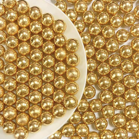PhilaeEC Gold Pearls 10mm Size Sprinkles for Cake Decoration Edible Candy Baking Cookie Cupcake Toppers Wedding Party Valentines Halloween Christmas Supplies 4.23oz