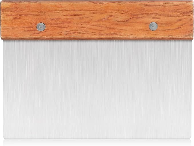 New Star Foodservice Bakery-Grade Stainless Steel Dough Scraper with Wood Handle, 6 x 3 Inch Bench Scraper, Pastry Cutter, Dough Divider, Baking Prep Tool