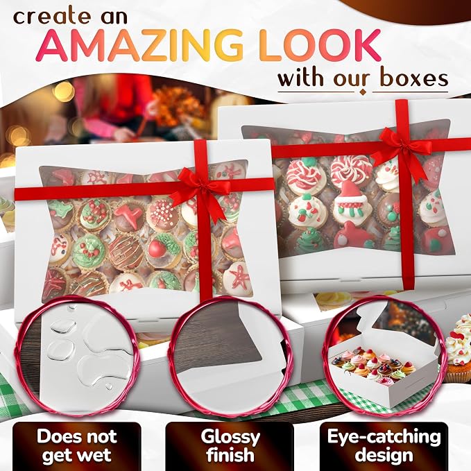20Pcs Half-Sheet Cake Boxes 19x14x4" - White Bakery Boxes with Window, Pastry and Dessert Box Set for Holiday Desserts Gifts & Presentation, Glossy Flip Top Boxes for Cakes, Cupcakes, Cookies & Donuts
