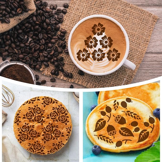 16 Pcs Cookie Stencils for Royal Icing Cookie Stencil Leaf Flower Rose Stencil Airbrush Templates Cake Stencils for Buttercream Baking Painting Dessert Coffee Decoration