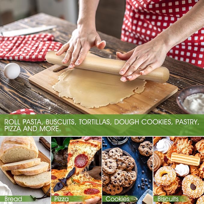 LorisArm 11.5-inch Wooden Rolling Pin for Baking, French Wood Rolling Pin Wood Kitchen Dough Roller for Fondant, Pizza, Pie, Cookie and Pastry (Pack of 2)