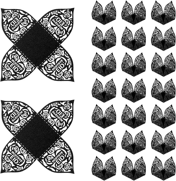 uxcell 25 PCS Truffle Wrappers 0.43x0.43 Inch Square Cupcake Liners Baking Wrappers Hollow Out Paper Dessert Cups for Wedding Birthday Black