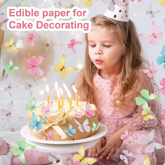 Tyqour 72Pcs Edible Butterfly Cake Decorations Colorful Vivid Butterfly Cake Topper Wafer Paper Butterflies Cupcake Toppers for Wedding Anniversary Baby Shower Birthday Party Decorating(Mix Color)