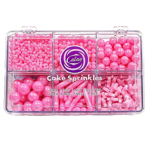Homipooty Edible Pink Pearl Sugar Sprinkles 130g/4.58oz Pink Pearl Star Sprinkles For Cake Decorations Wedding，Cookies，Ice Cream, Cupcake Toppers, Halloween Christmas Supplies