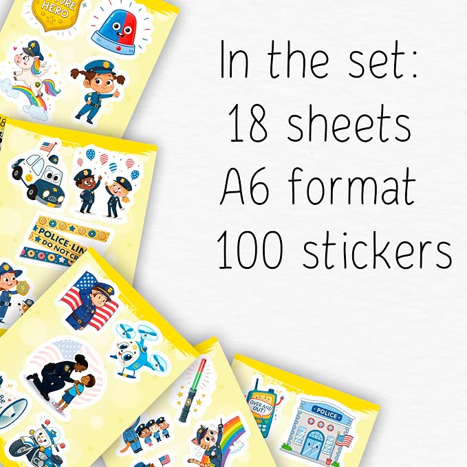 100 PCS Police Stickers Pack – Police Car & Policeman Vinyl Stickers for Laptops, Water Bottles & Notebooks