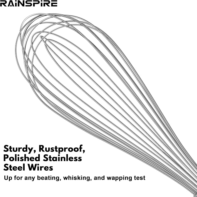 Rainspire 12-Inch Wire Whisk Stainless Steel, Balloon Whisks for Cooking, Wisk Wisking Tool With Soft Silicone Handle, Thick Durable Whisker for Blending, Beating, Whisking, Stirring, Mint Green