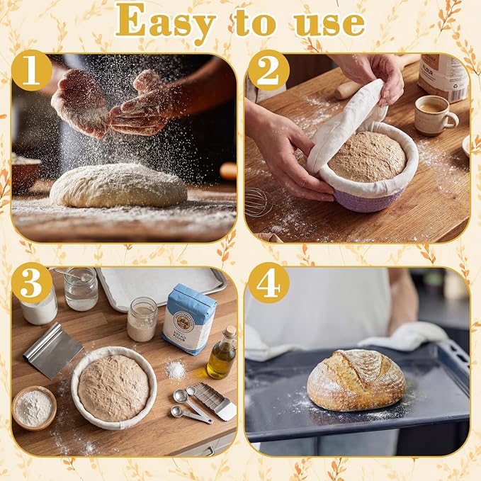 4 Pcs Round Banneton Bread Proofing Basket Set Cotton Rope Sourdough Bread Banneton Basket with Liners Covers for Baking Supplies(5 Inch)
