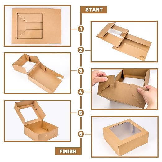 NPLUX 8x8x3 inch Kraft Cookie Boxes Candy Boxes with Window for Chocolate Covered Strawberry Donut Breakable Heart Baked Goods, Graduation Gifts Party Favors(30 Pack,Brown)