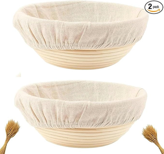 Proofing Baskets for Sourdough Bread Baking, 2 Pack Banneton Bread Proofing Basket 9 inch Round Proofing Bowls for Sourdough Bread with Liner Making Baking Fermentation Tools Supplies