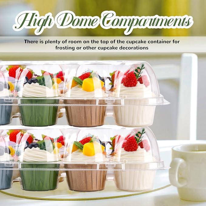 NPLUX 24 Count Cupcake Containers 15 Pack Cupcake Holders Plastic Clear Disposable Cupcake Containers with Detachable Tall Dome Lids and 360 Liners for 360 Cupcakes, BPA Free, Stand Size