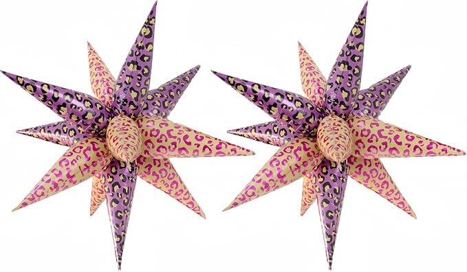 2Pcs 32 Inch Leopard Explosion Star Cheetah Print Balloons/Y2K Party Decor for Girls Birthday, Spa Day, Baddie, Pop Art or Glam Party/Photo Backdrop for Teen Girls Trendy (Pink+ purple leopard print)