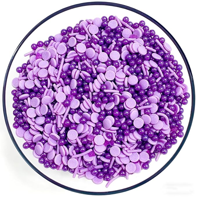 Sentovac Purple Sprinkles Edible Purple Round Confetti Jimmies Pearls for Cake Decorating Candy Cupcake Cookie Baking Ice Cream Dessert Vanlentine Halloween Christmas Holiday Decorations