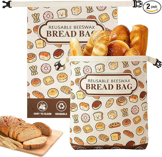 Beeswax Bread Bag, 2 Pack Reusable Bread Bags for Sourdough & Homemade Bread, Phsfem XL Size Organic Cotton Linen Bags with Natural Beeswax Lining,for Bread Freshness,Friendly Use, Multicolor