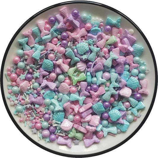 Edible Mixed Ocean Mermaid Candy Sprinkles Starfish Dessert Sprinkle Shell Cake Cupcake Toppers Pearl Cookie Decorations Sweet Personalities Candy Sprinkles for Cake Decorating, 3.53 oz