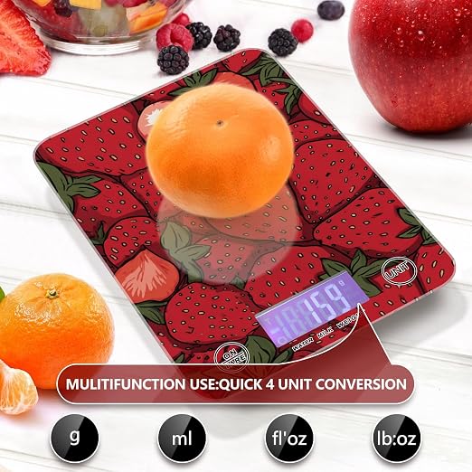 Food Scale Kitchen Scale for Baking Cooking Digital Food Weighing Measuring Scale Small Waterproof Electric Food Scale Cartoon Red Strawberry