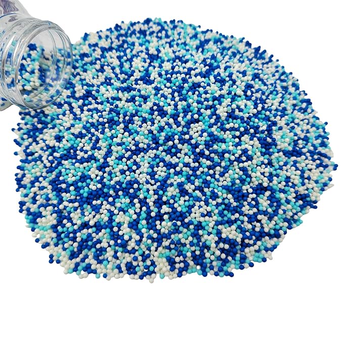 Homankit White and Blue Nonpareils Sprinkles Edible Cookie Decorations Mini Pearls for Decorating Cake, Baking, Cupcake Toppers, Ice Cream, Donuts 3.88 Ounce