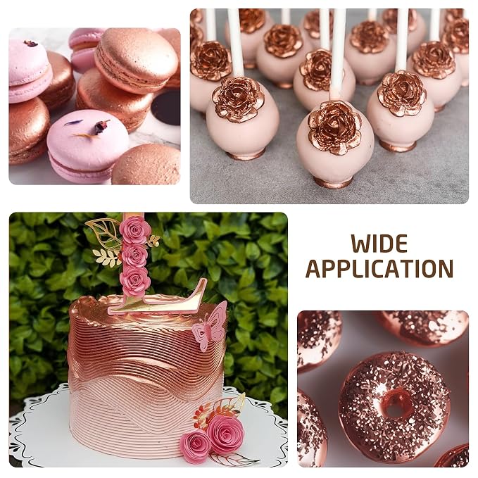 Edible Glitter Paint - 2 fl.oz Food Grade Metallic Glitter Cake Paint for Cake Decorating, Baking, Cupcakes - Shimmer Art Decorative Liquid Edible Paint Food Coloring for Fondant, Donuts (Rose Gold)